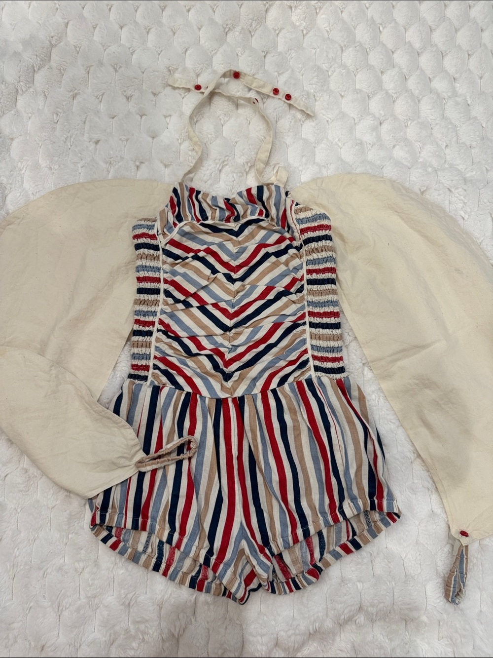 Stella McCartney Kids Cream, Red, Blue and Tan Striped One-Piece